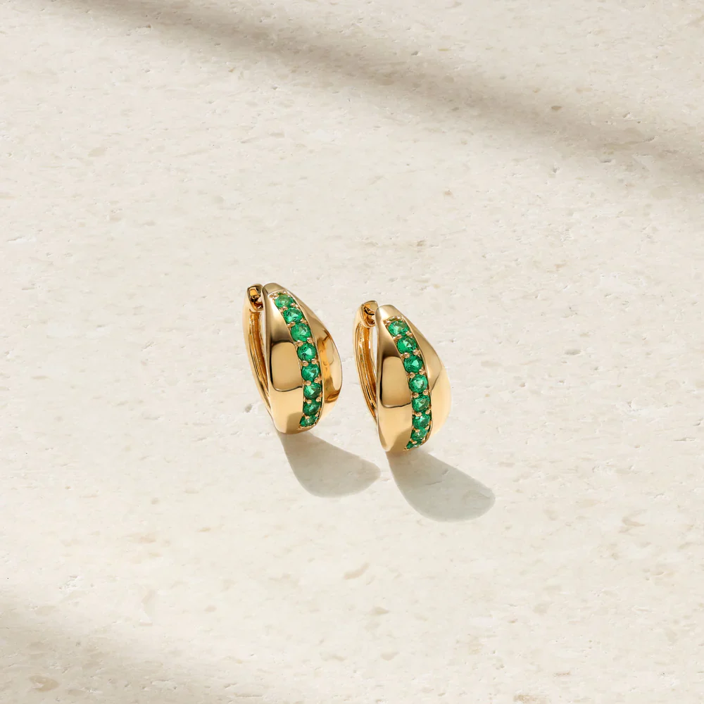 Mark Henry 18k Yellow Gold Saturn Emerald Huggie Earrings