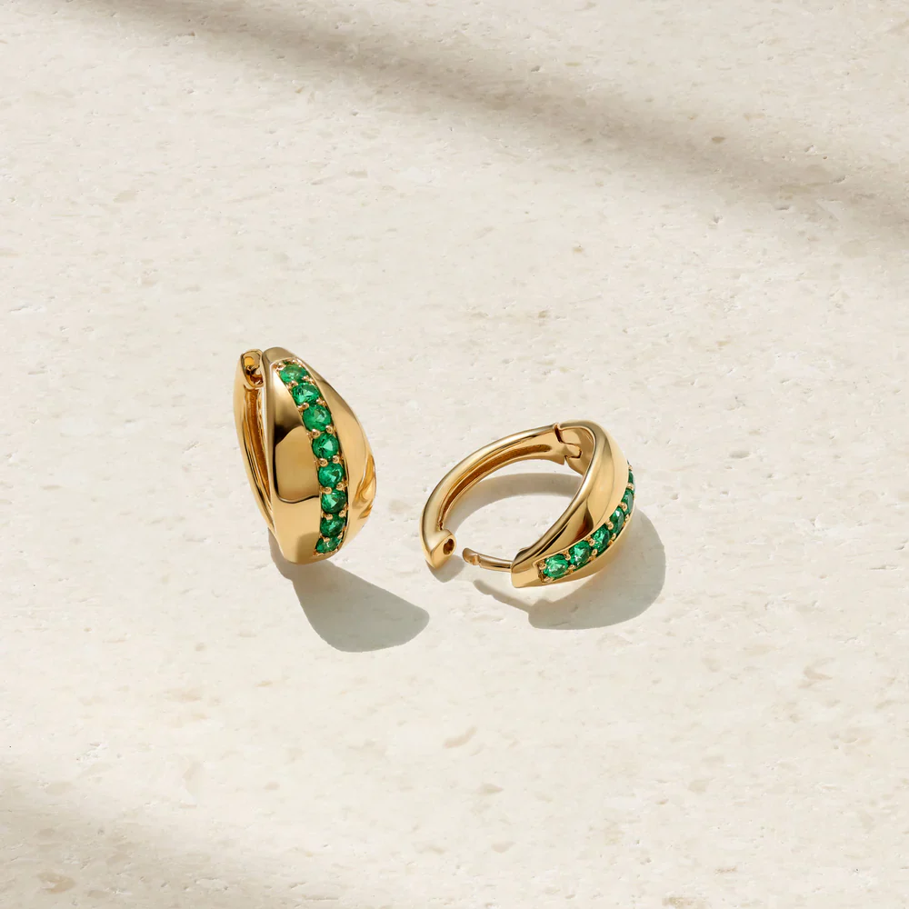 Mark Henry 18k Yellow Gold Saturn Emerald Huggie Earrings - Image 3