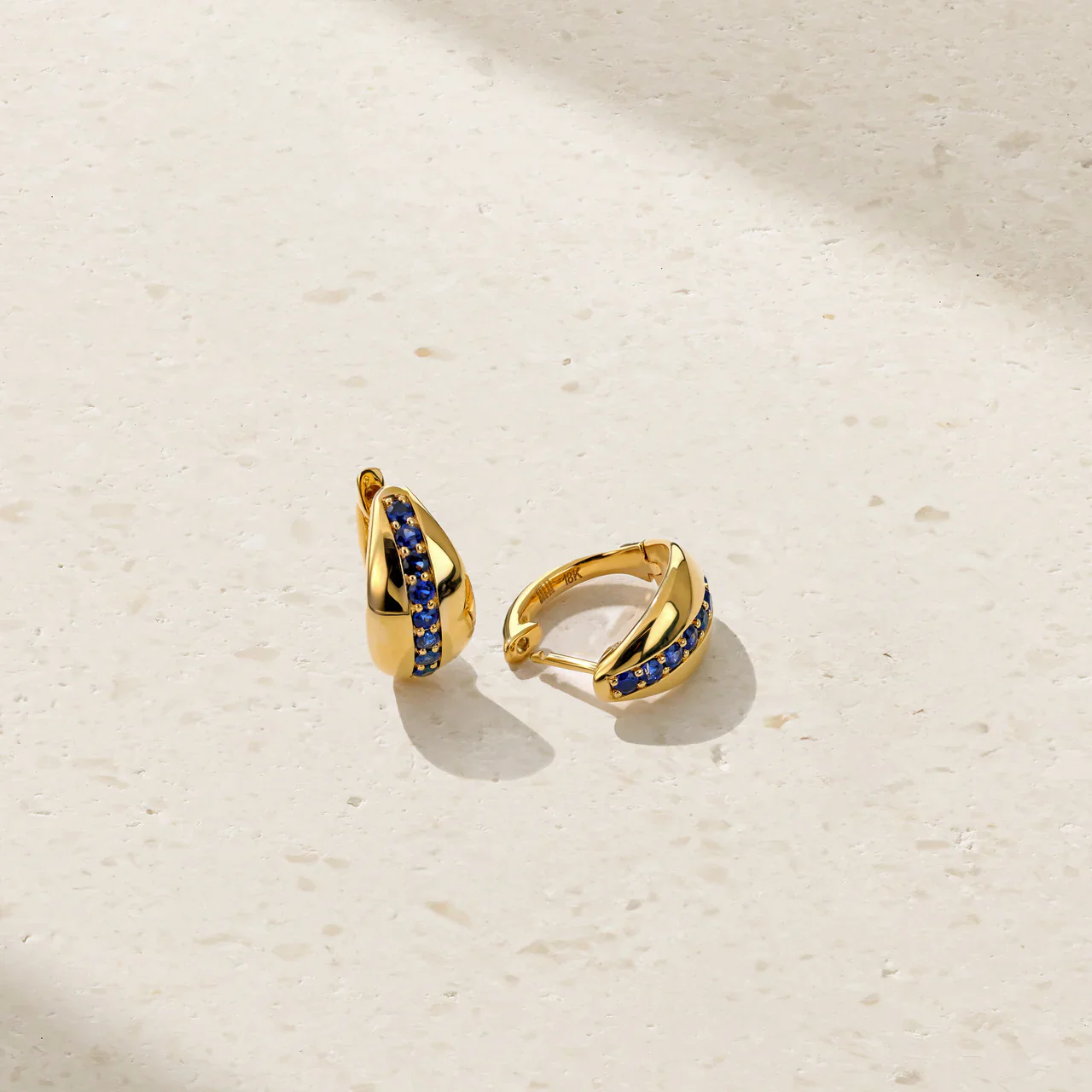 Mark Henry 18k Yellow Gold Saturn Sapphire Huggie Earrings - Image 2