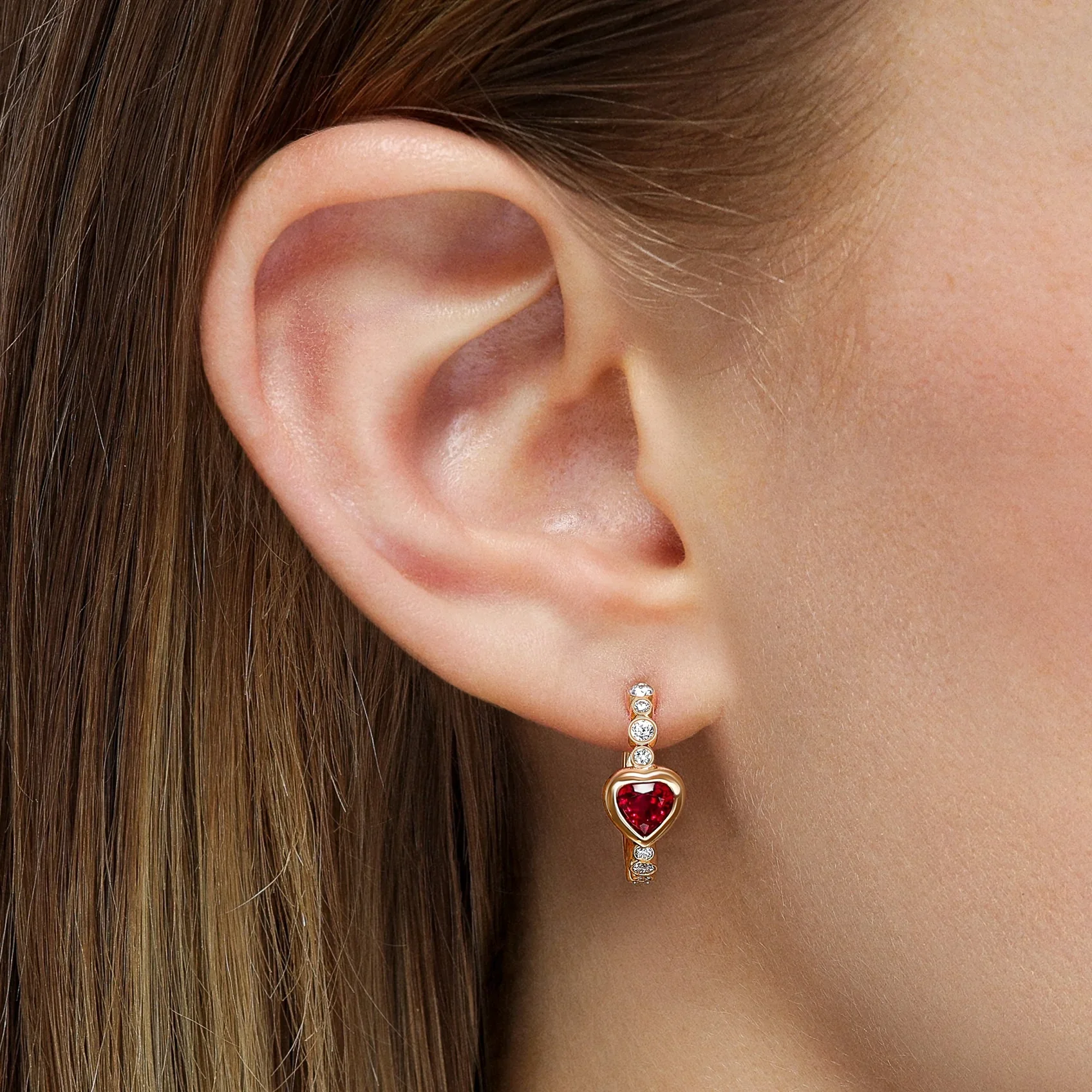 Mark Henry Bubbly Dilara 18K Yellow Gold Ruby & Diamond Mini Hoop Earrings - Image 2