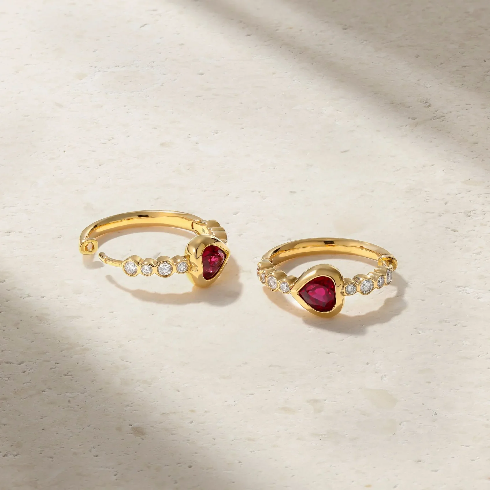 Mark Henry Bubbly Dilara 18K Yellow Gold Ruby & Diamond Mini Hoop Earrings - Image 3