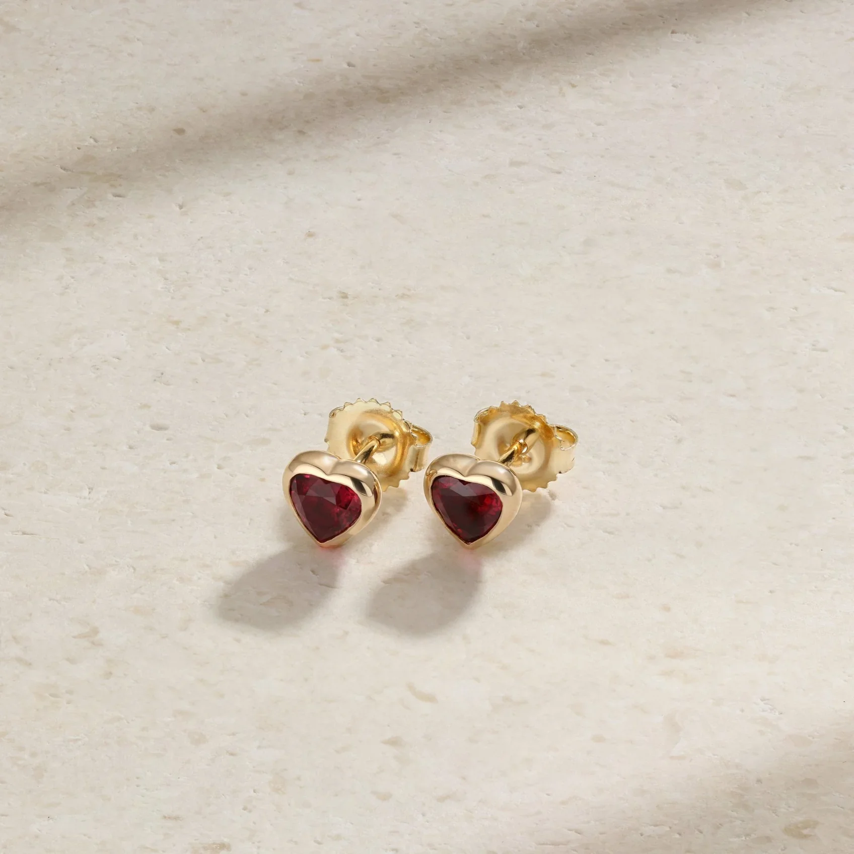 Mark Henry Dilara Heart 18K Yellow Gold Ruby Bezel Stud Earrings