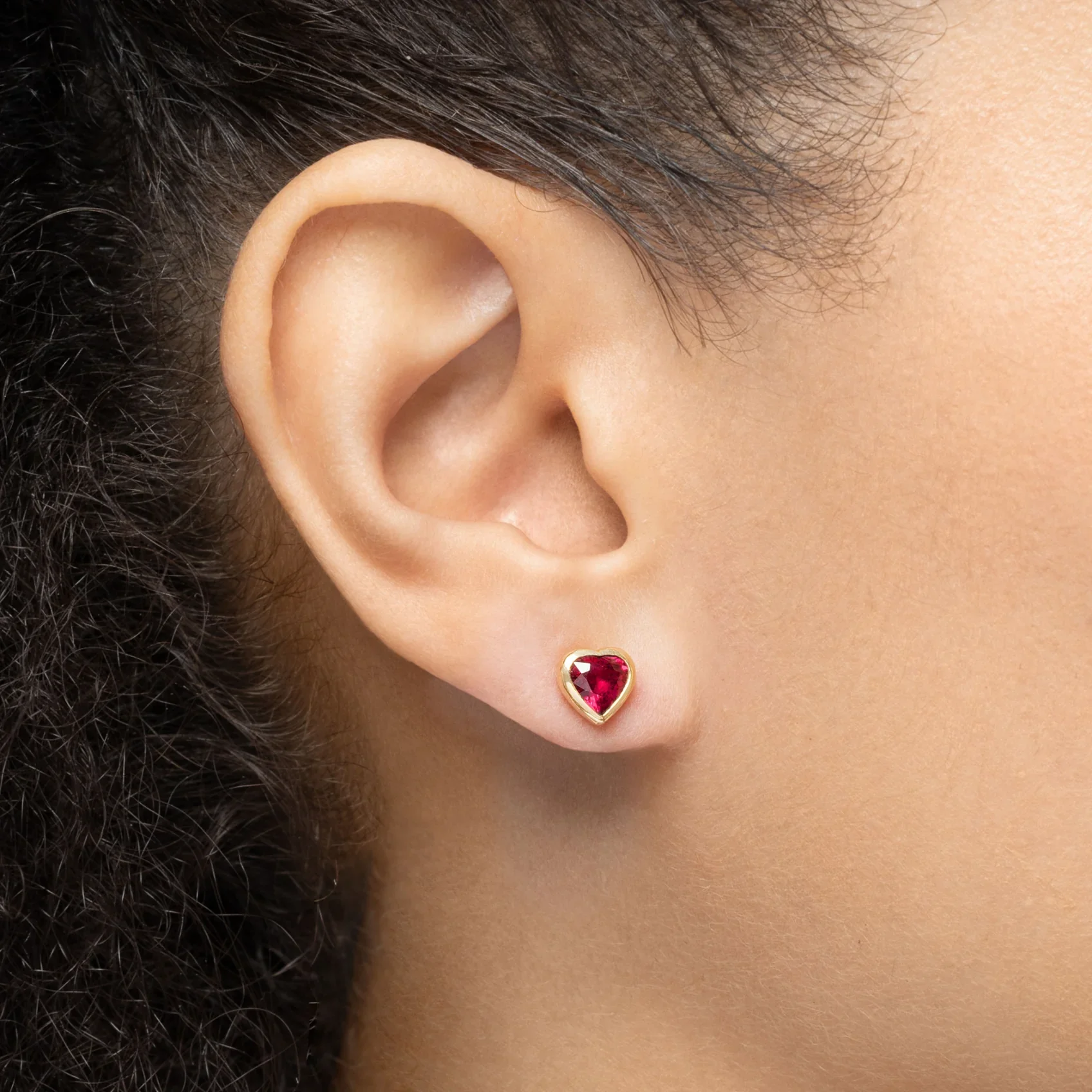 Mark Henry Dilara Heart 18K Yellow Gold Ruby Bezel Stud Earrings - Image 2