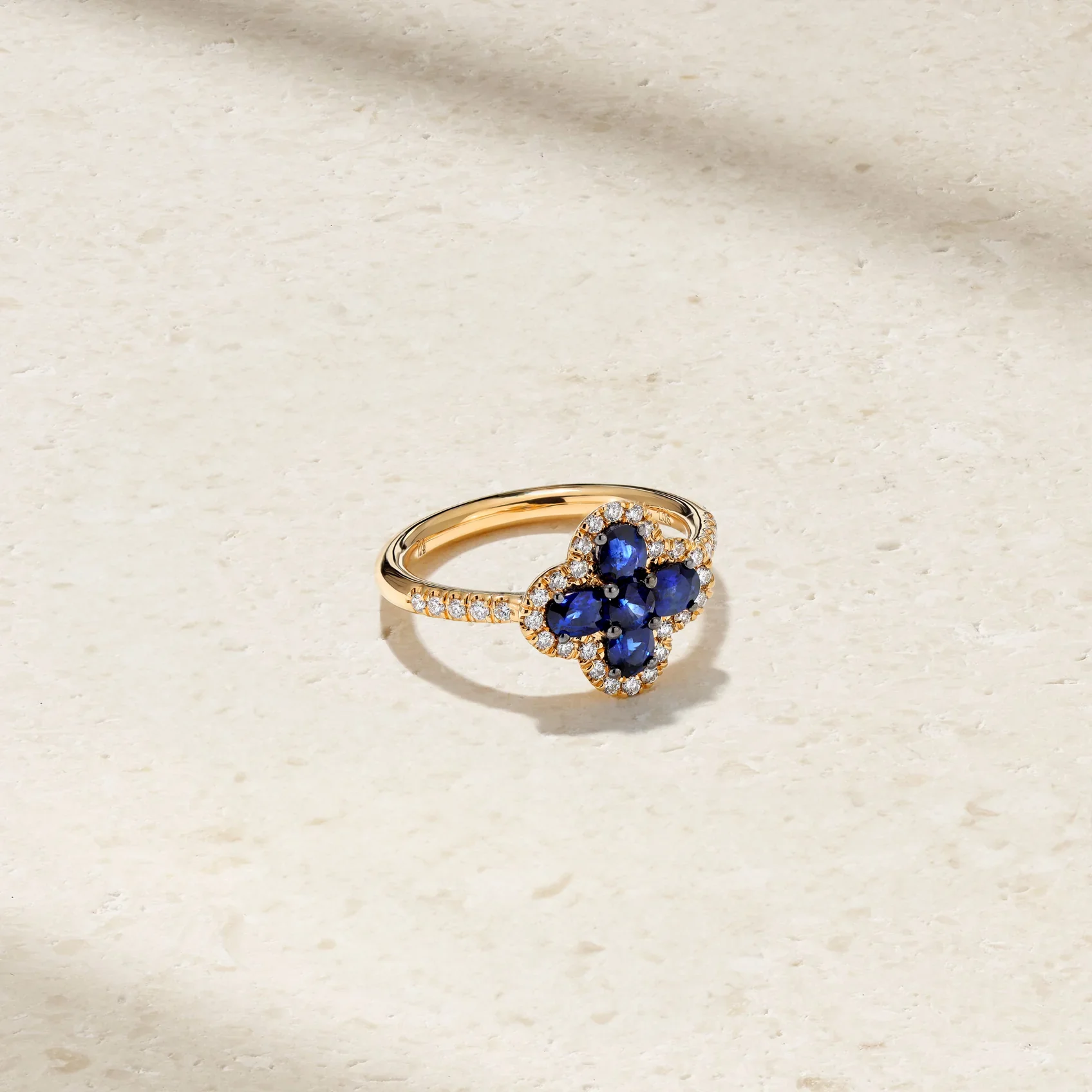 Mark Henry Felicity 18K Yellow Gold Blue Sapphire and Diamond Clover Ring