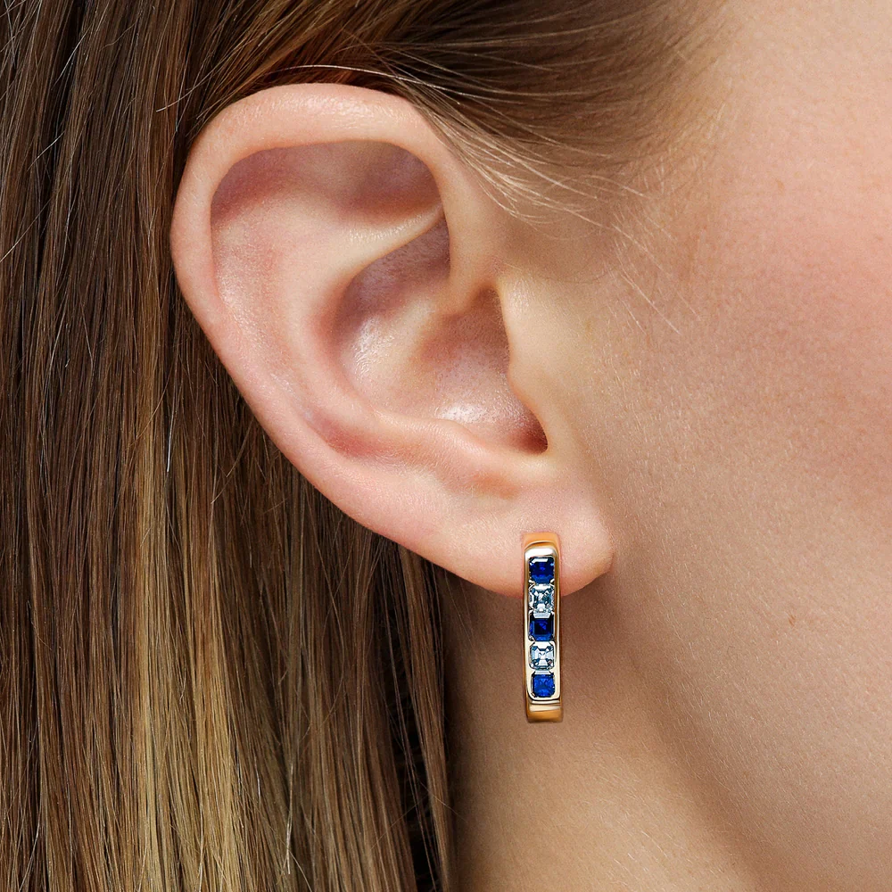 Mark Henry Gypsy 18k Yellow Gold Sapphire and Diamond Paperclip Earrings - Image 2