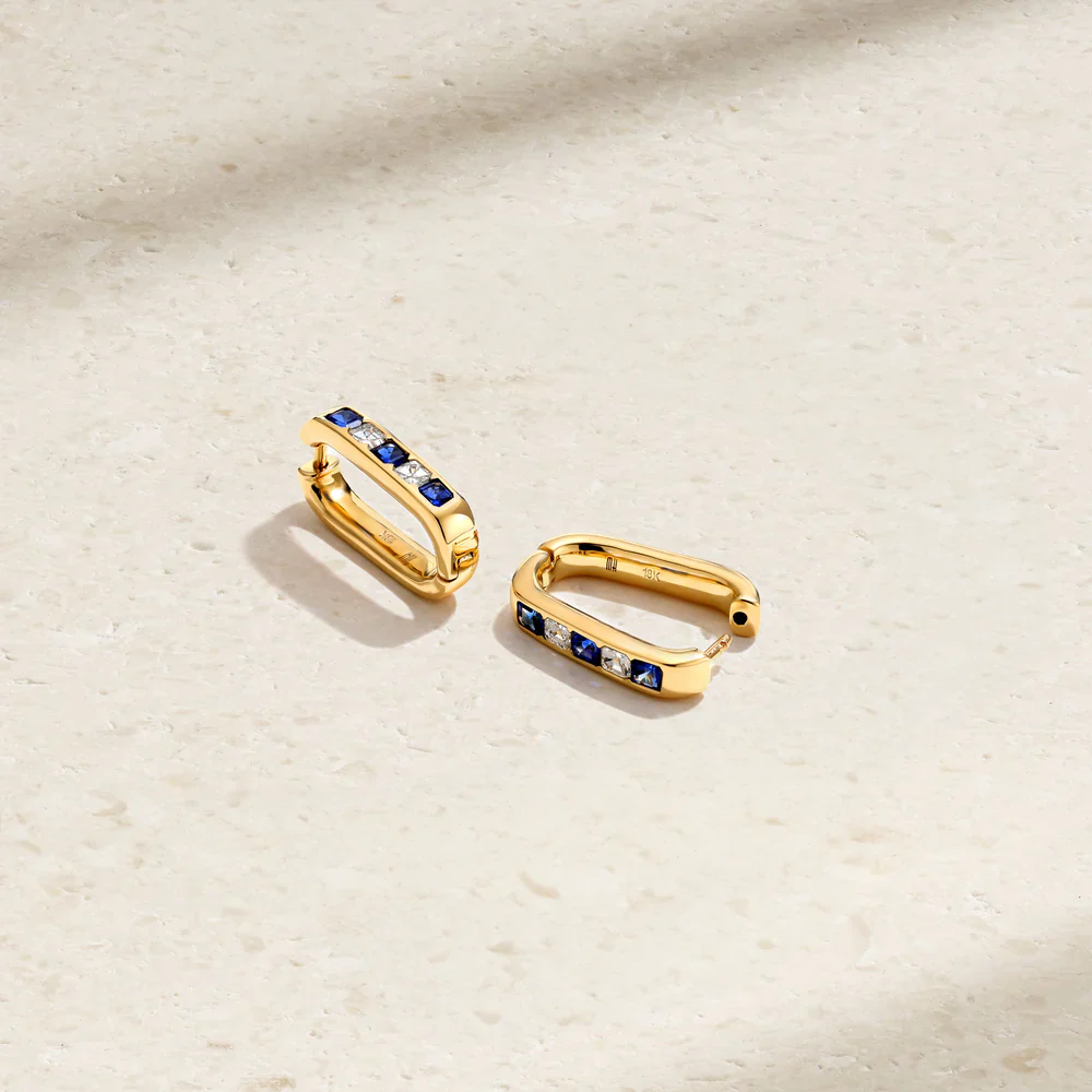 Mark Henry Gypsy 18k Yellow Gold Sapphire and Diamond Paperclip Earrings - Image 3
