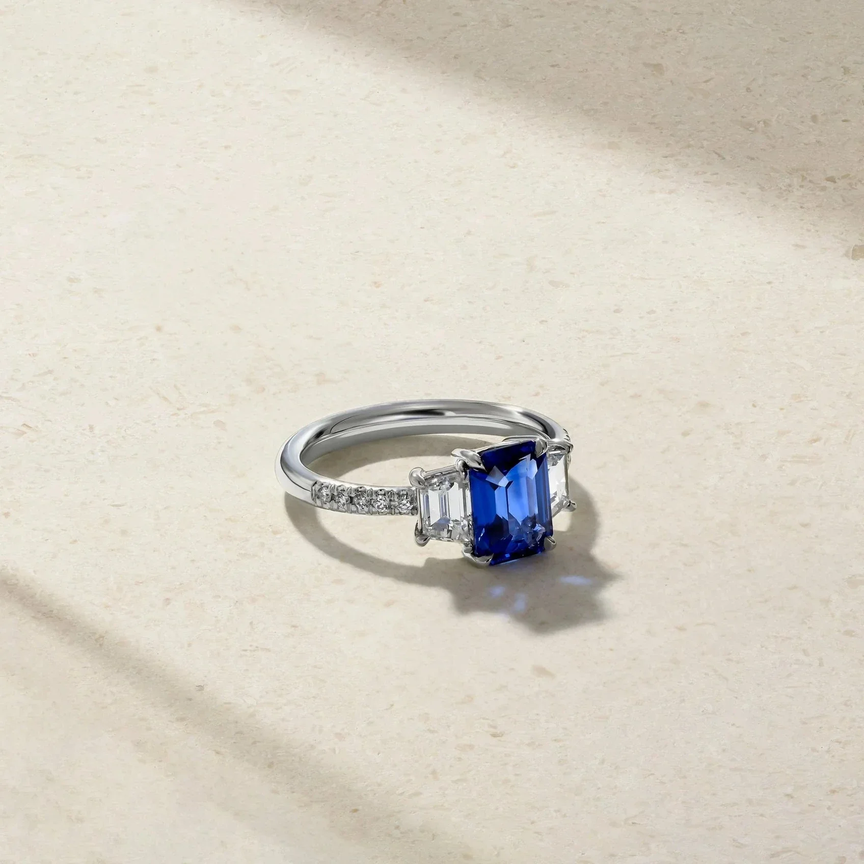 Mark Henry Nouveau 18k White Gold Emerald-Cut Sapphire and Diamond Ring