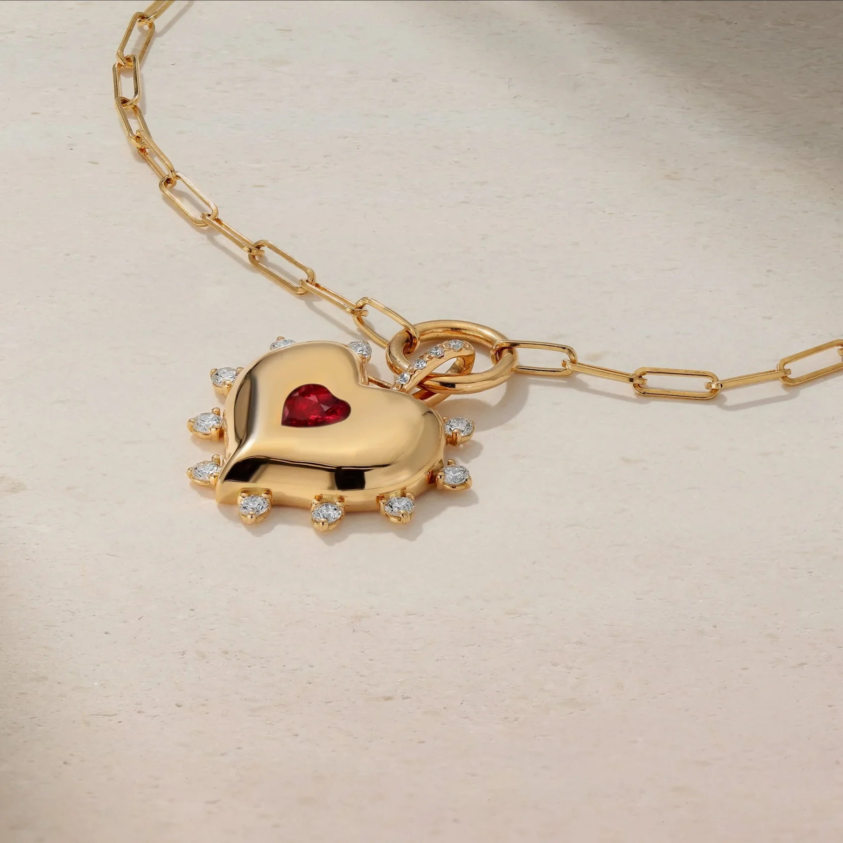 Mark Henry Sweetheart 18K Yellow Gold Ruby & Diamond Heart Necklace