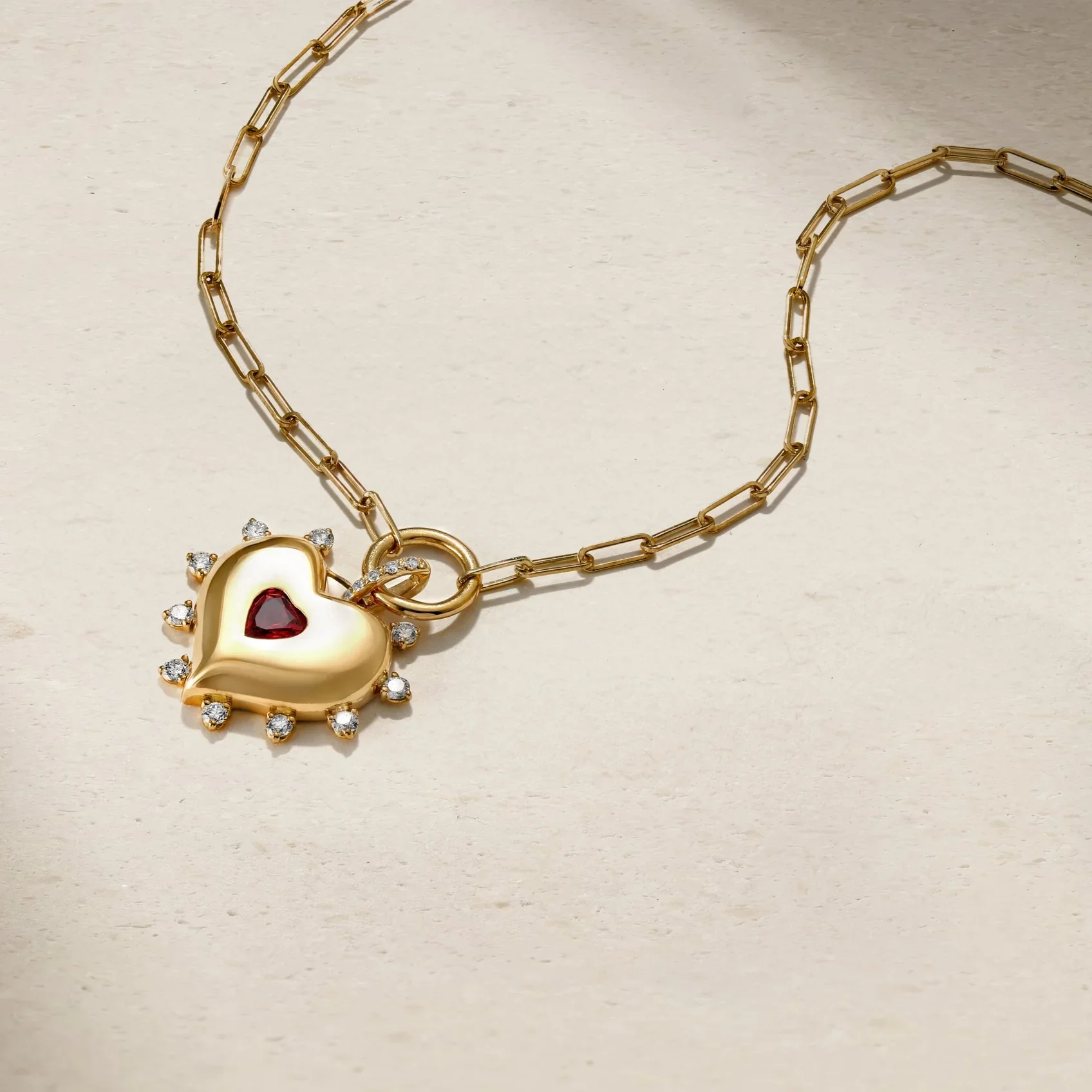 Mark Henry Sweetheart 18K Yellow Gold Ruby & Diamond Heart Necklace - Image 3