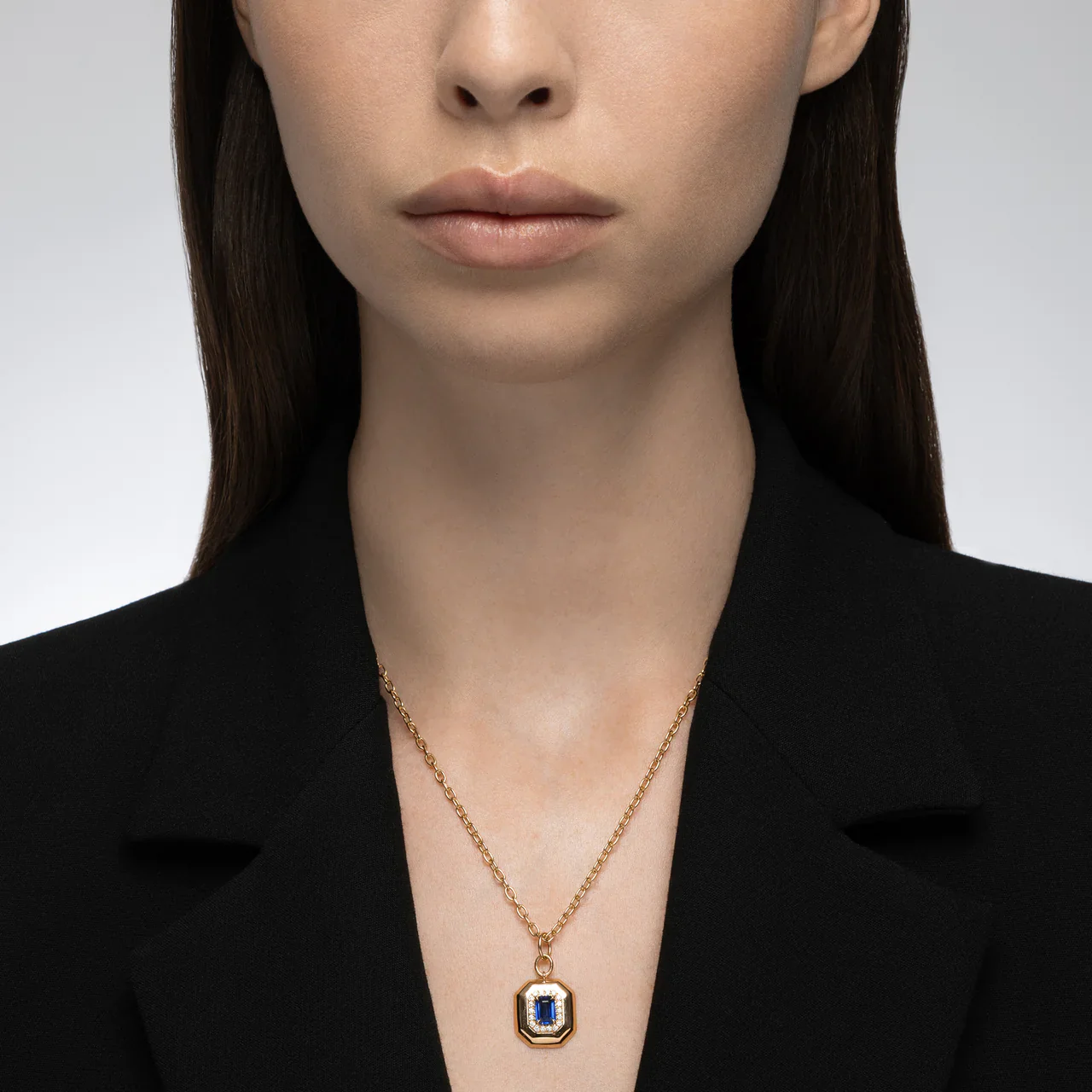 Mark Henry Trinity 18k Yellow Gold Heirloomed Octagonal Sapphire Pendant Necklace - Image 2