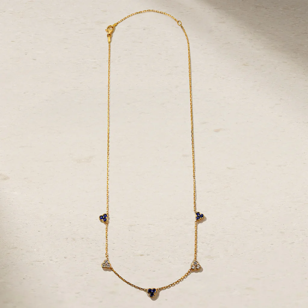 Mark Henry Trinity 18k Yellow Gold Sapphire and Diamond Station Necklace
