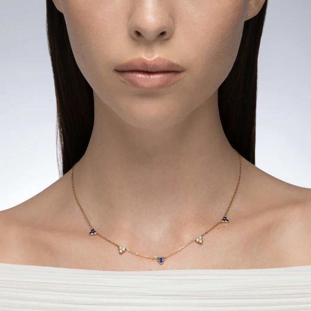 Mark Henry Trinity 18k Yellow Gold Sapphire and Diamond Station Necklace - Image 2