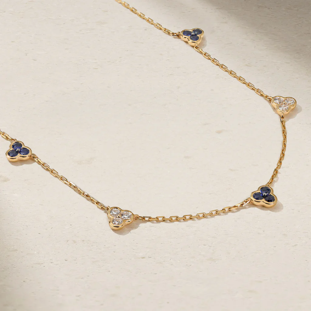 Mark Henry Trinity 18k Yellow Gold Sapphire and Diamond Station Necklace - Image 3
