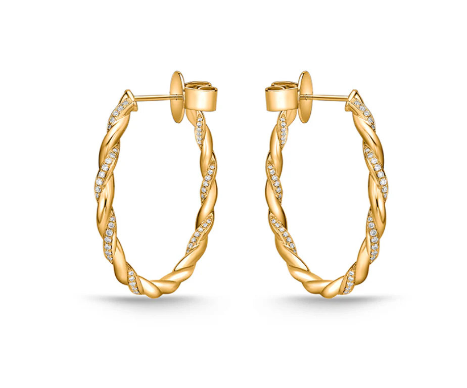 Memoire Vine Twisted Pave 18k Yellow Gold Medium Diamond Hoops