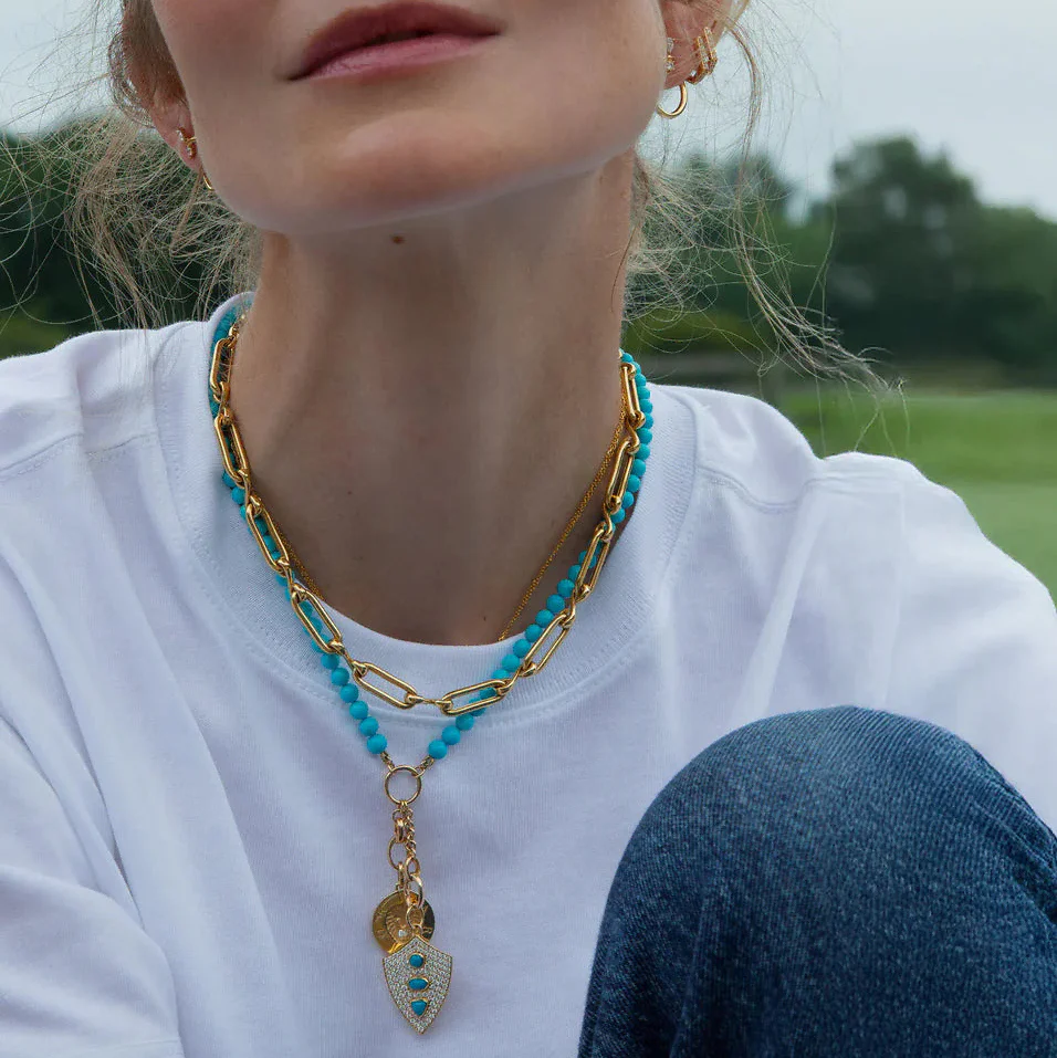 Monica Rich Kosann 18K Yellow Gold “Design Your Own” Turquoise Sapphire Bead Charm Chain Necklace - Image 2