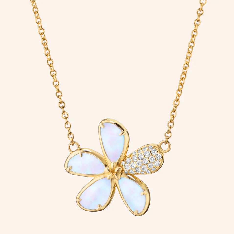 Monica Rich Kosann 18k Yellow Gold Diamond and Mother of Pearl Flower Necklace