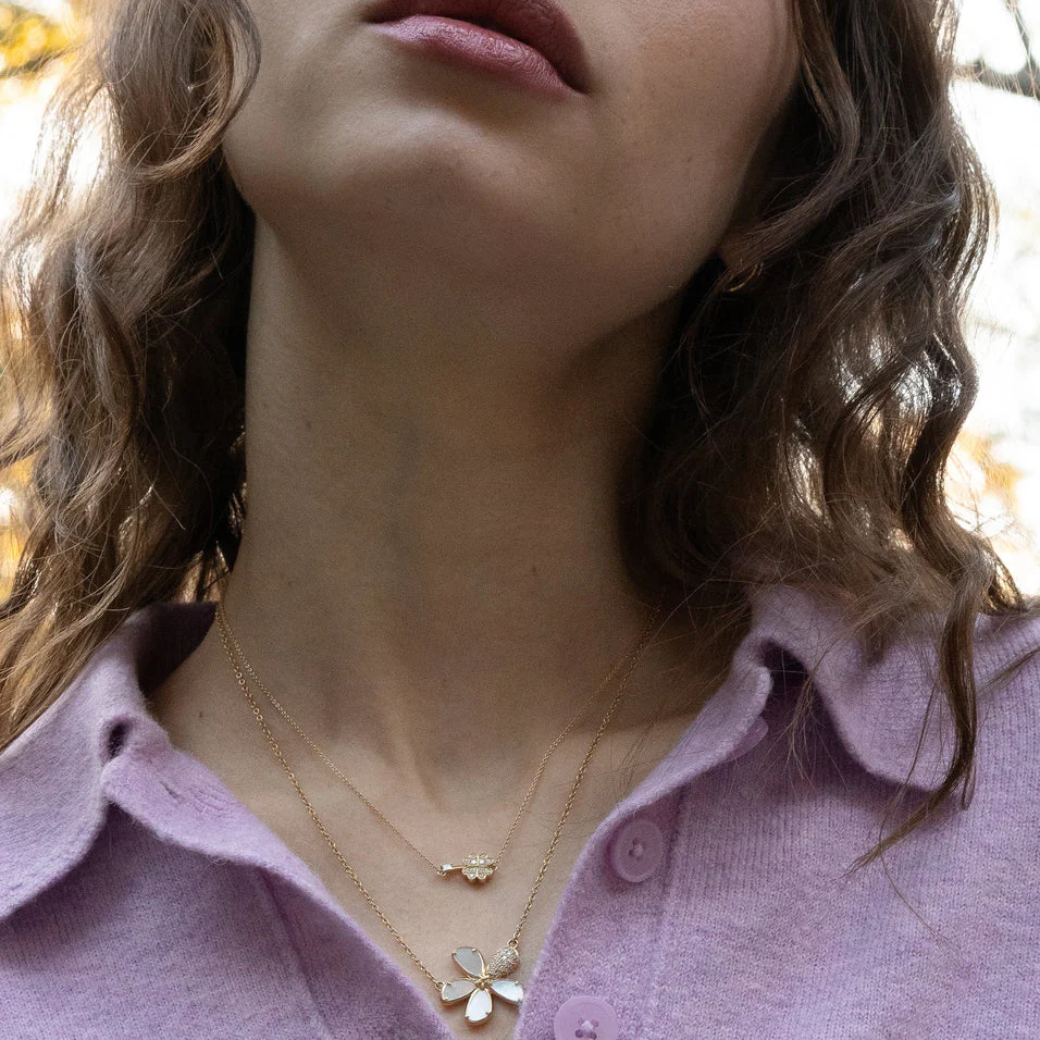 Monica Rich Kosann 18k Yellow Gold Diamond and Mother of Pearl Flower Necklace - Image 2