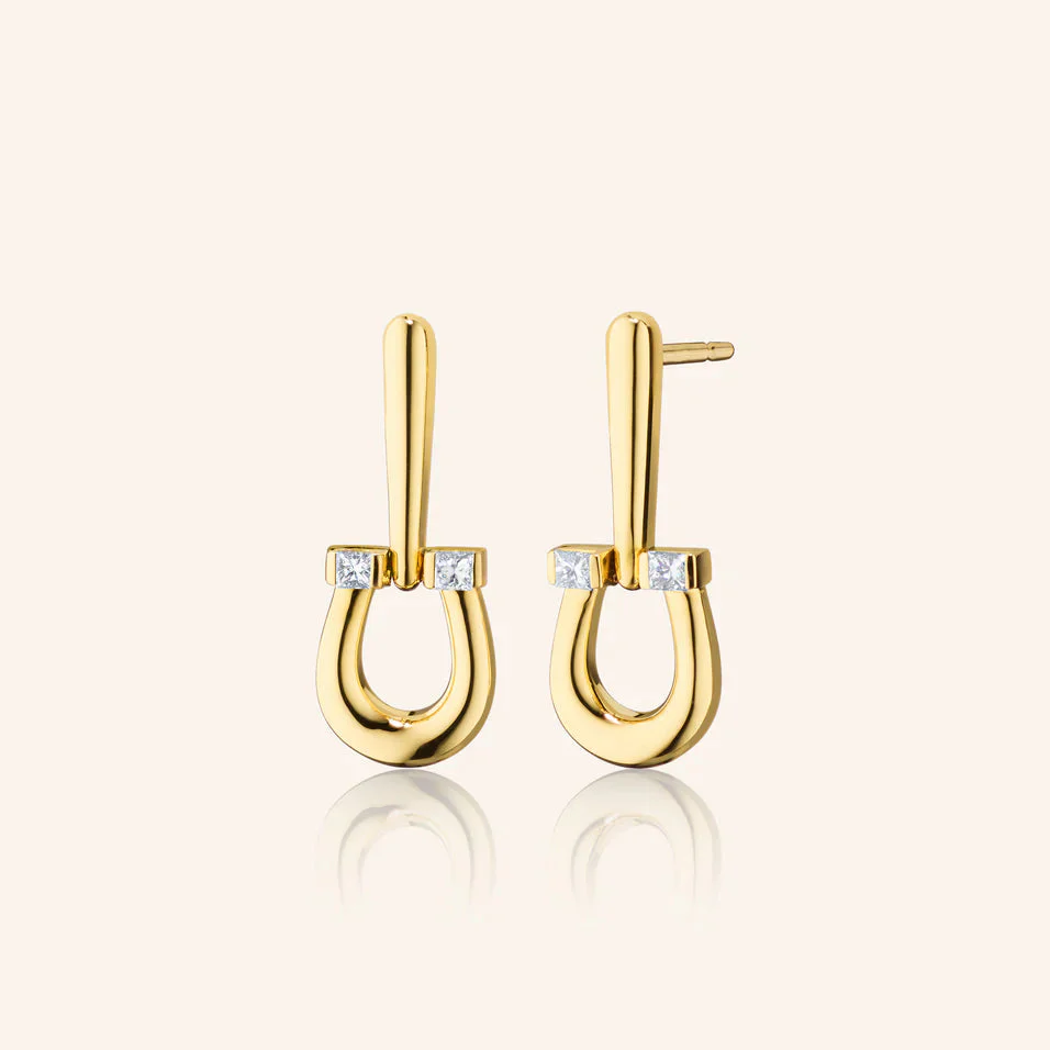 Monica Rich Kosann 18K Yellow Gold Horseshoe Earrings with Princess-Cut Diamonds