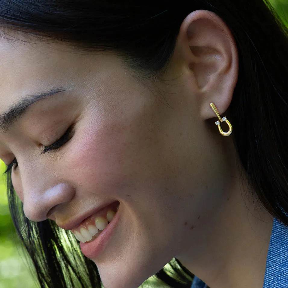 Monica Rich Kosann 18K Yellow Gold Horseshoe Earrings with Princess-Cut Diamonds - Image 2