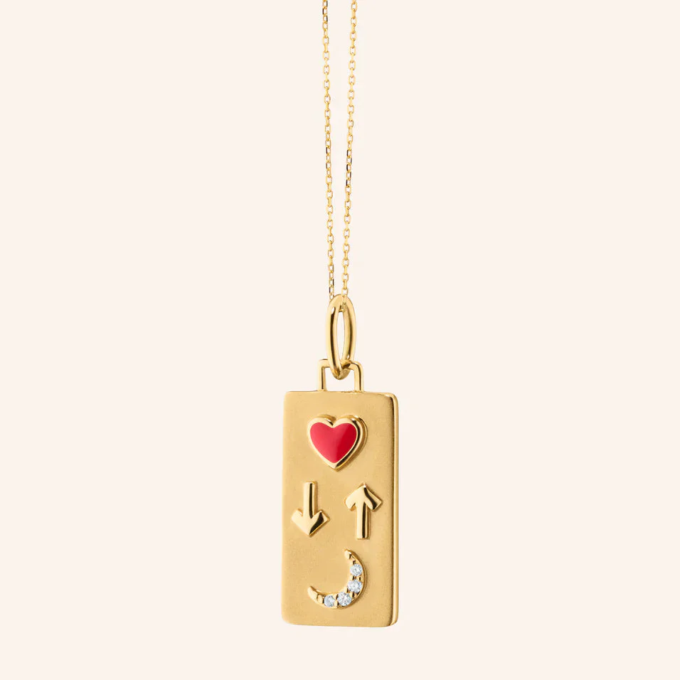 Monica Rich Kosann 18k Yellow Gold “Love You to the Moon and Back” Red Enamel Heart & Diamond Moon Necklace