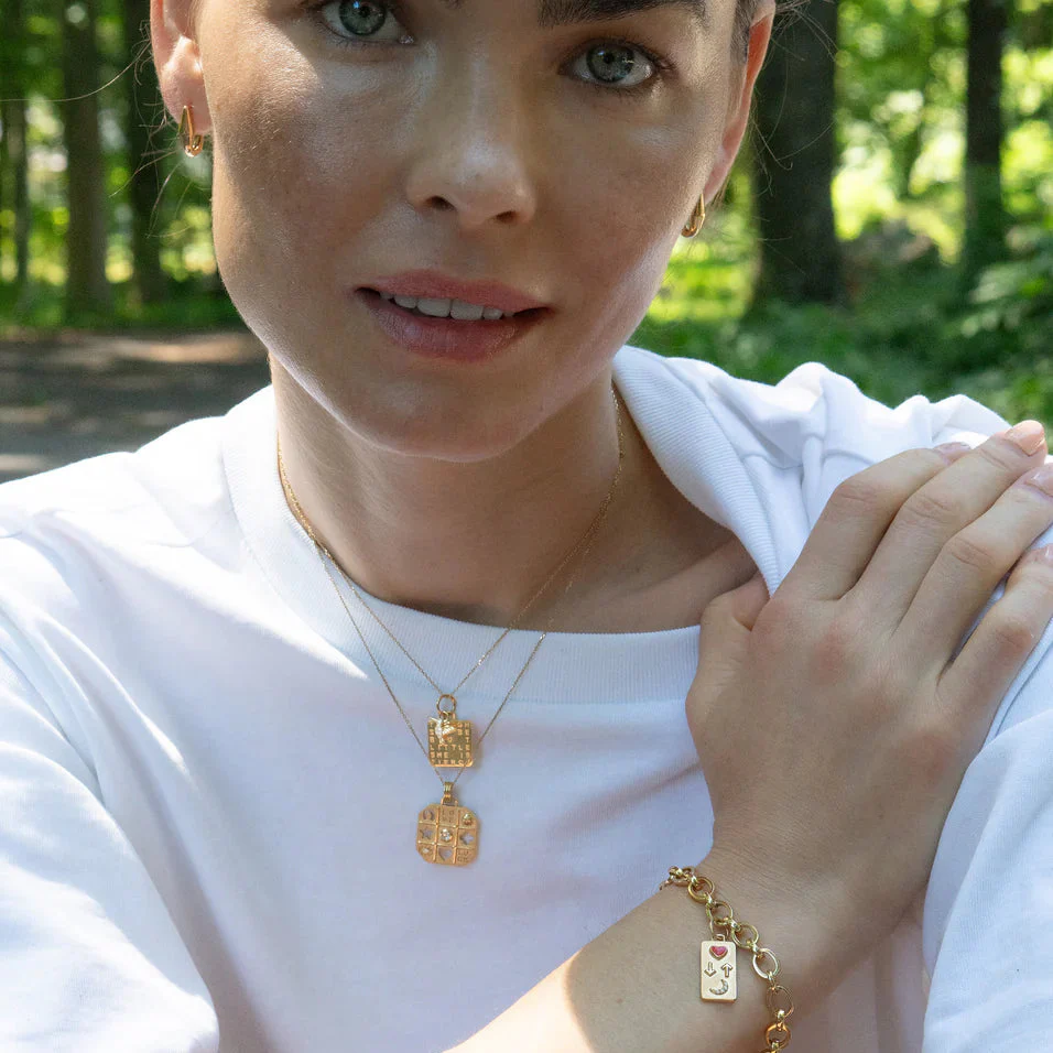 Monica Rich Kosann 18k Yellow Gold “Love You to the Moon and Back” Red Enamel Heart & Diamond Moon Necklace - Image 2
