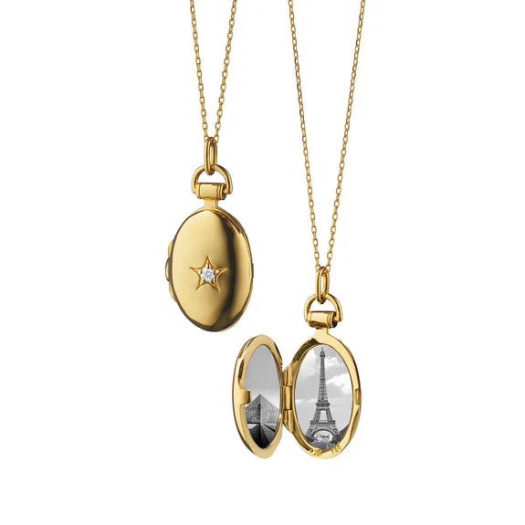 Monica Rich Kosann 18k Yellow Gold Petite Oval Diamond Star Locket