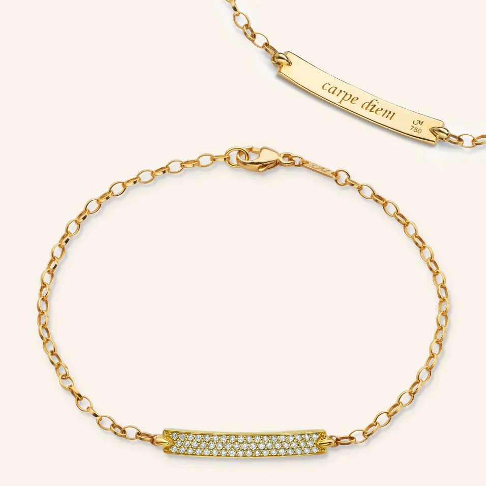 Monica Rich Kosann 18k Yellow Gold Petite Poesy Carpe Diem Diamond Bracelet