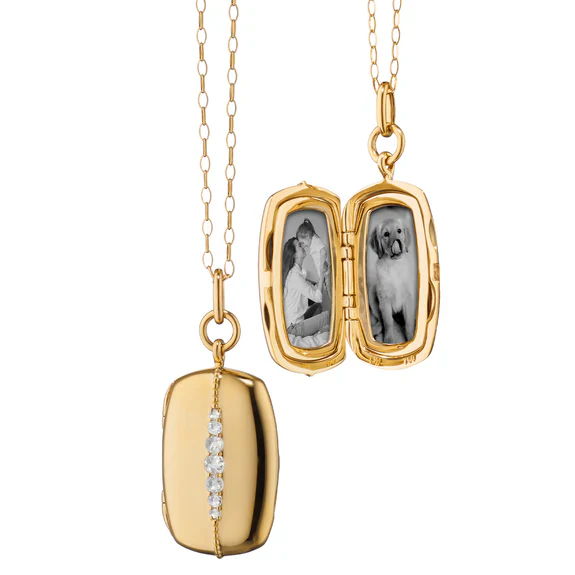 Monica Rich Kosann 18k Yellow Gold Slim Rectangle Diamond Kate Locket