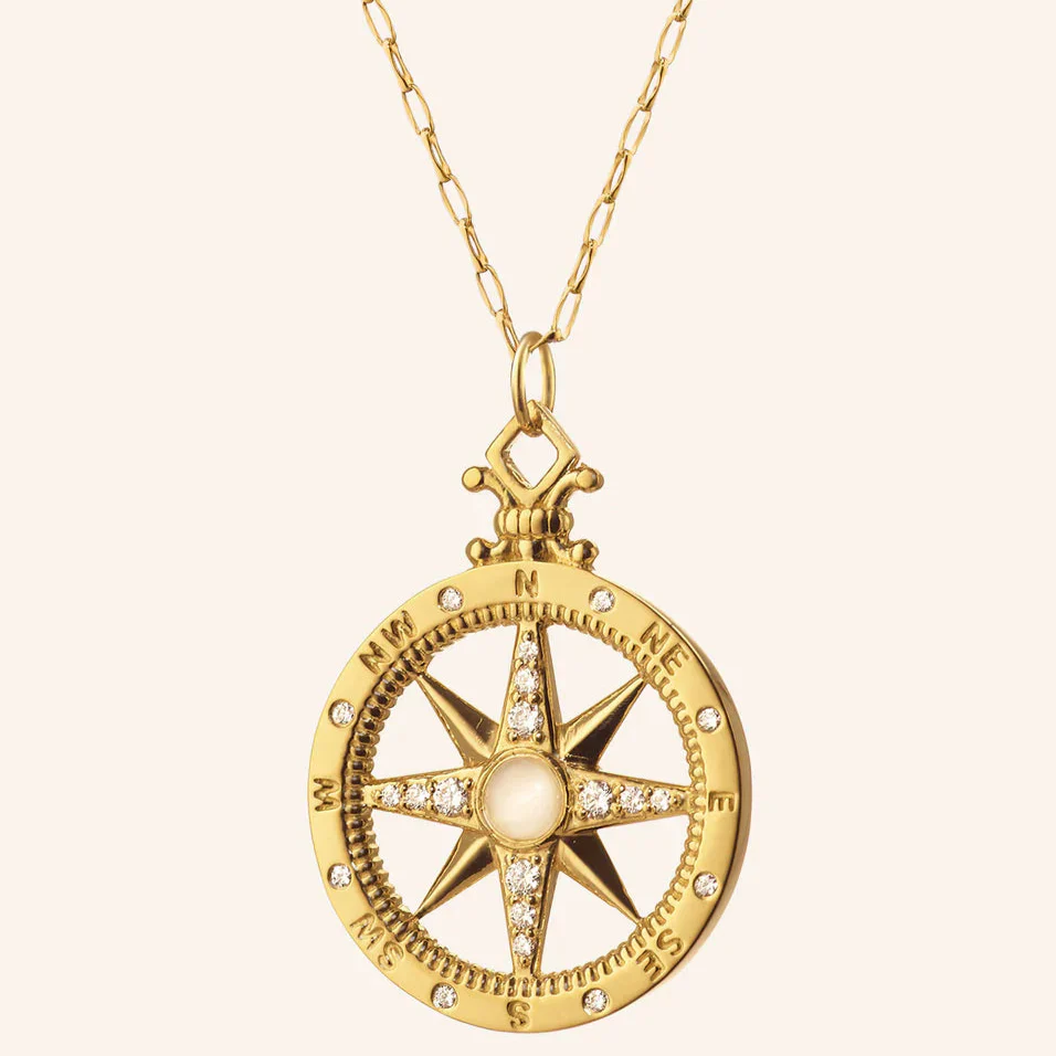 Monica Rich Kosann Adventure 18k Yellow Gold Diamond and Moonstone Compass Charm
