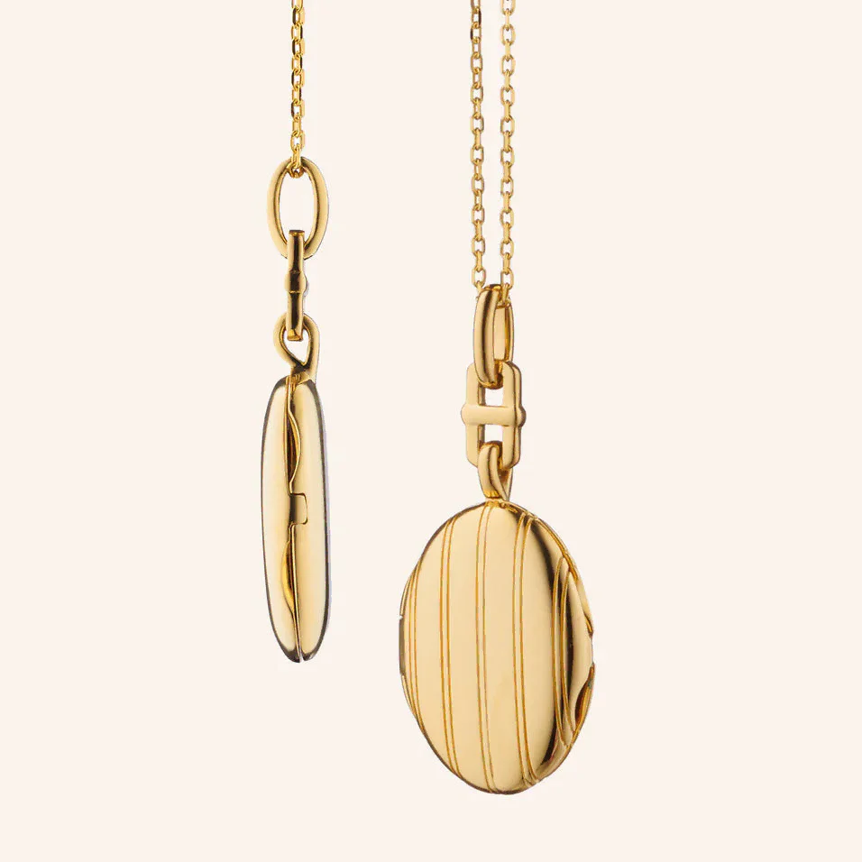 Monica Rich Kosann Eve 18K Yellow Gold Slim Pinstripe Locket Necklace