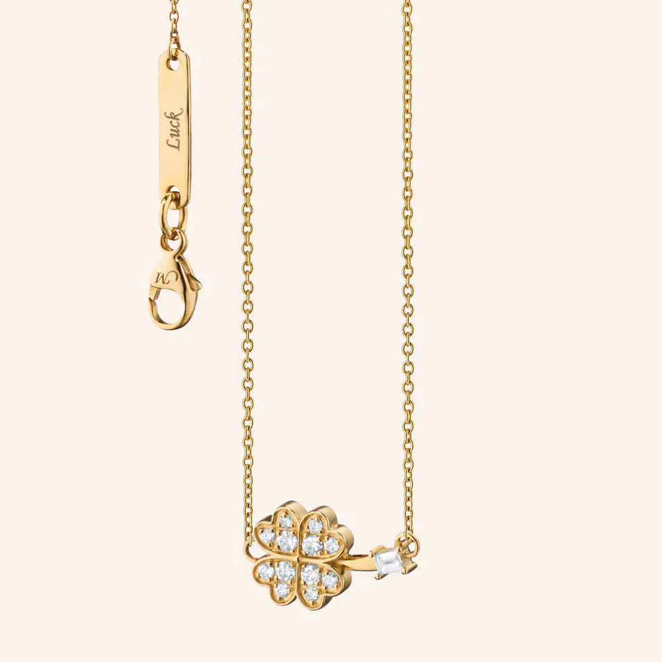Monica Rich Kosann Luck Clover 18K Yellow Gold Diamond Necklace