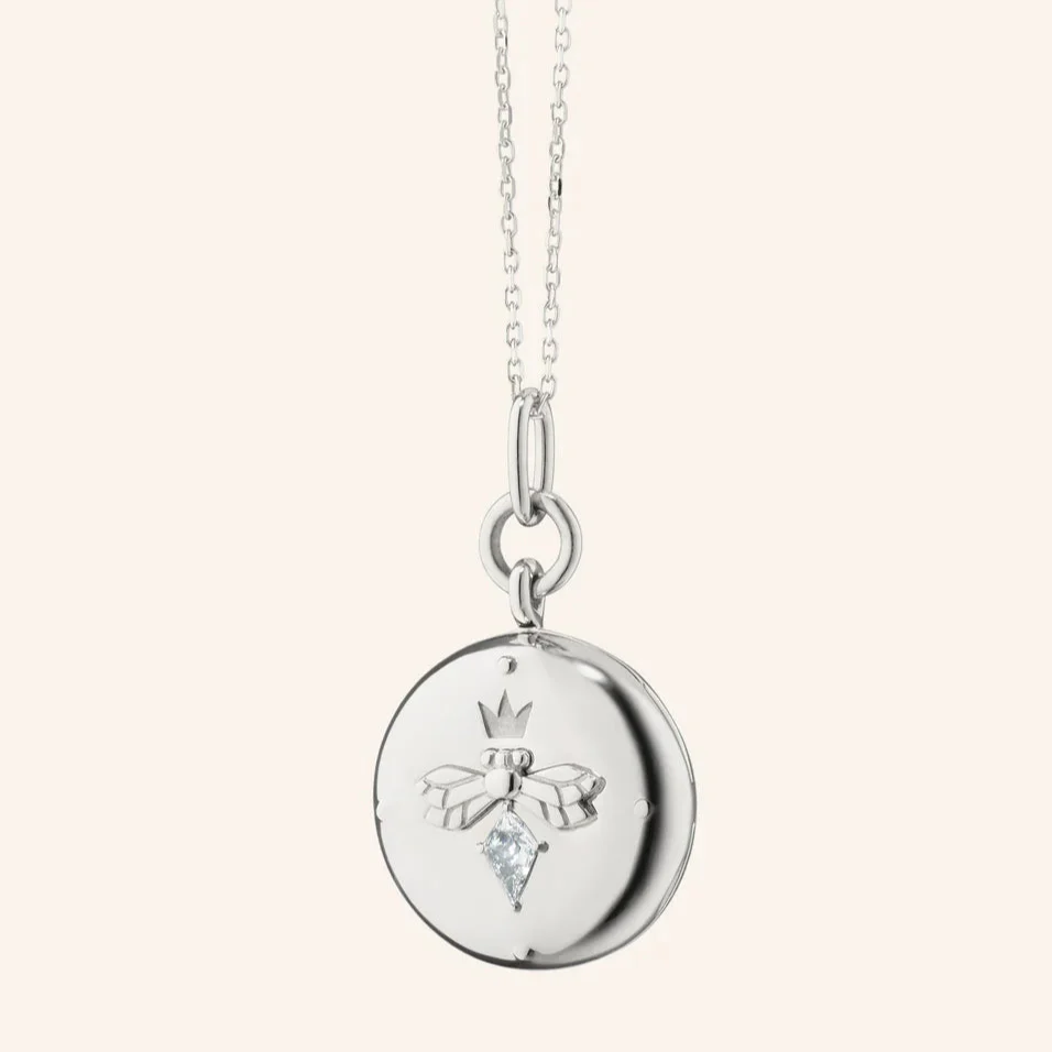 Monica Rich Kosann Sterling Silver Queen Bee Locket with White Sapphire