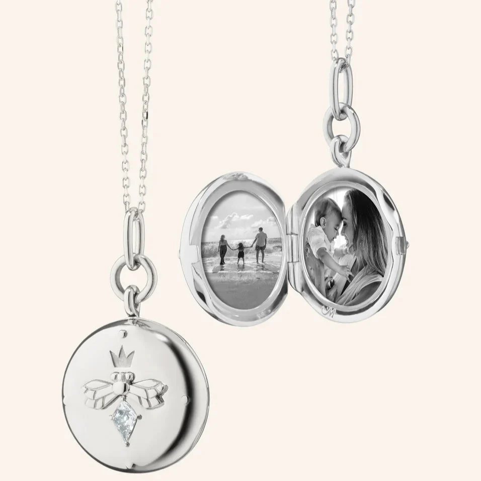 Monica Rich Kosann Sterling Silver Queen Bee Locket with White Sapphire - Image 3