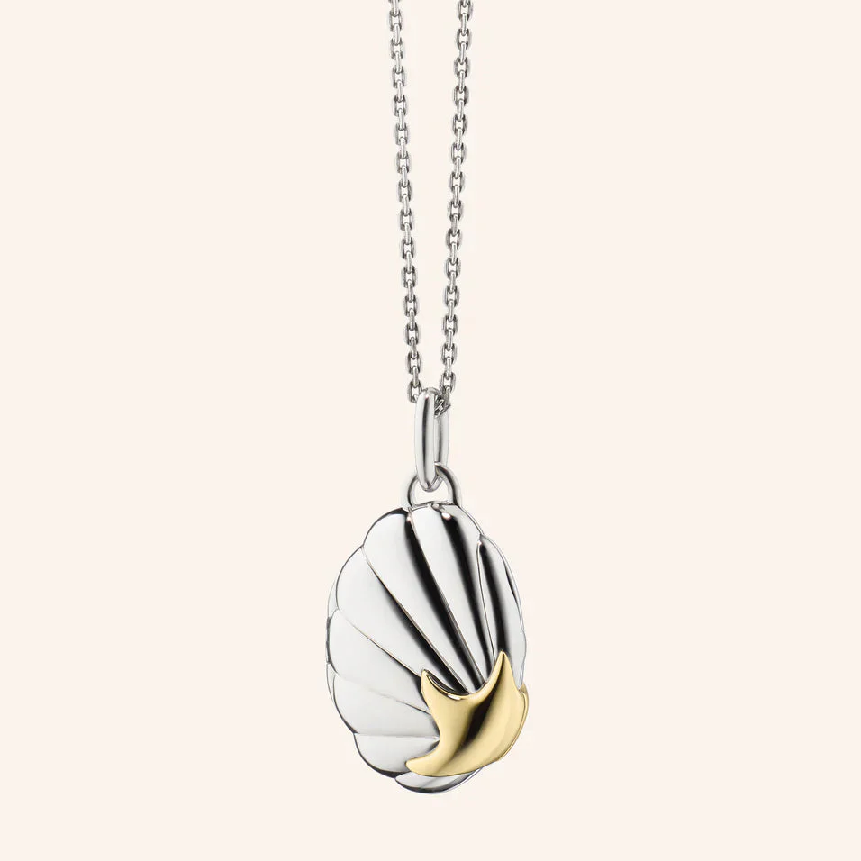 Monica Rich Kosann Sterling Silver and 18k Yellow Gold Neptune Shell Two-Tone Locket Necklace