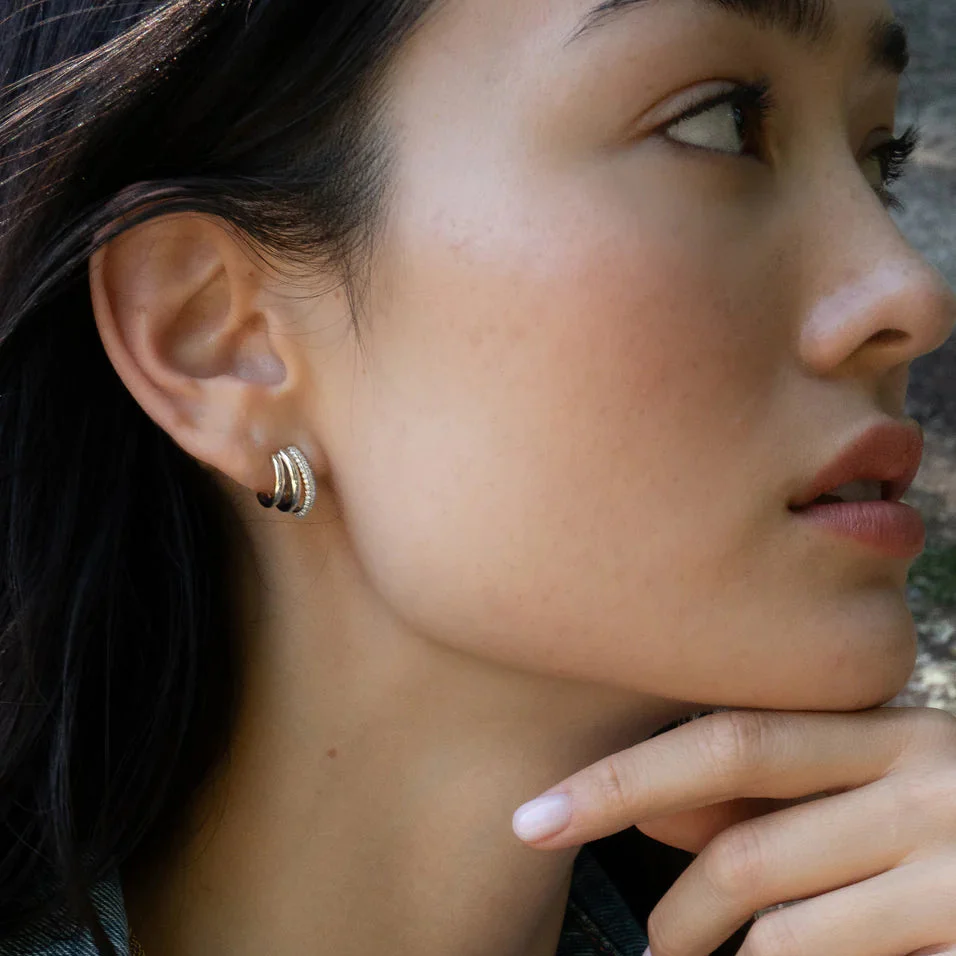 Monica Rich Kosann Sterling Silver Saturn Ring Earrings with Pavé White Sapphires - Image 2