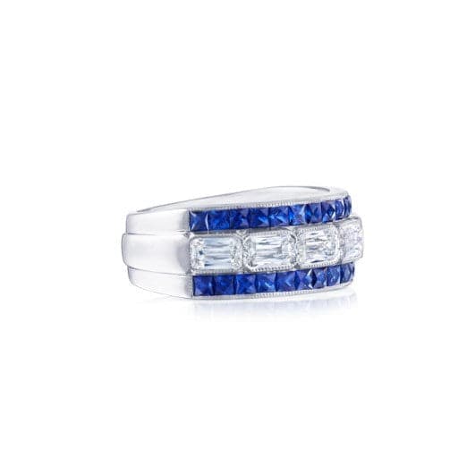 Kwiat Platinum ASHOKA® East-West Partway Diamond and Blue Sapphire Band - Image 2