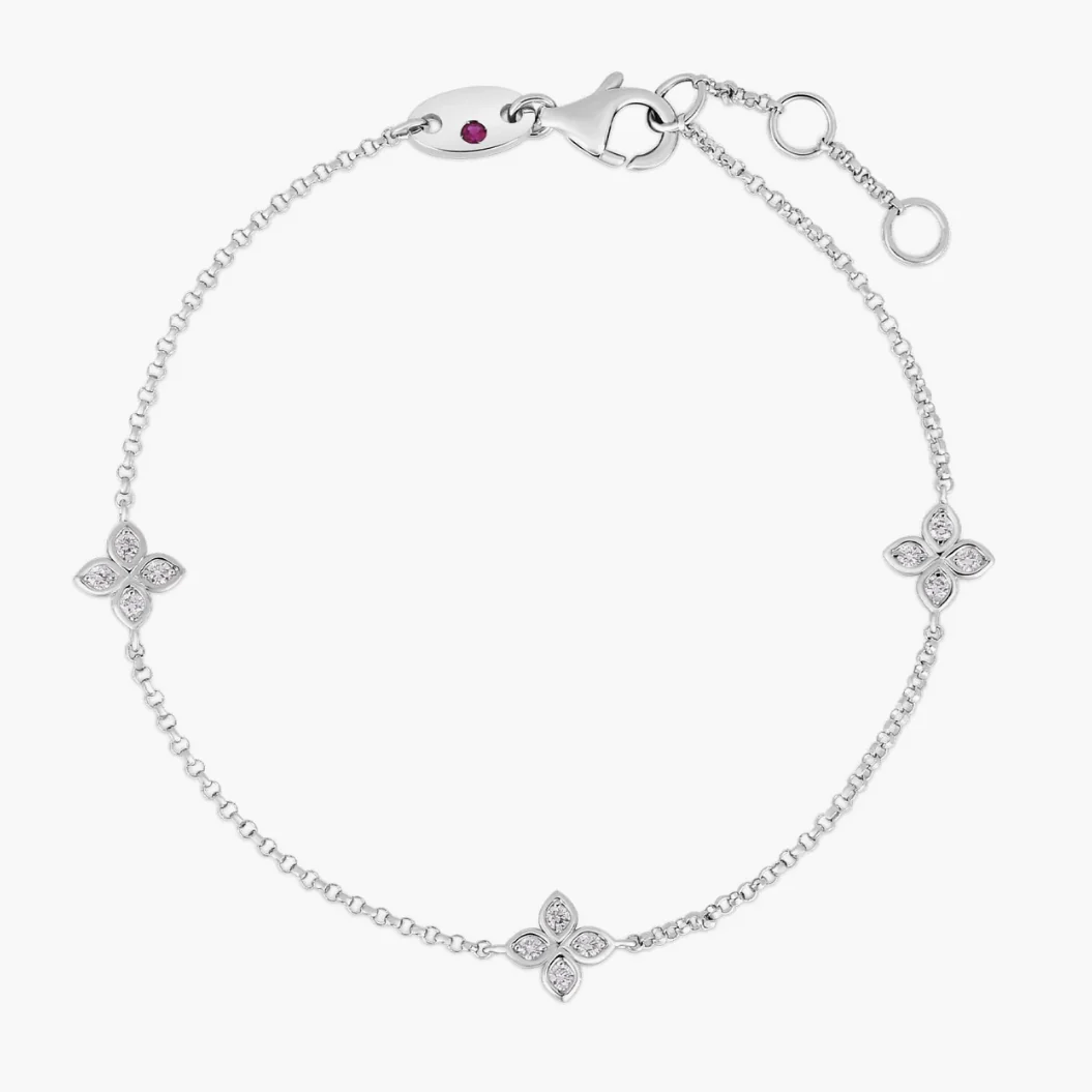 Roberto Coin 18K White Gold Love By The Inch Diamond 3 Station Bracelet