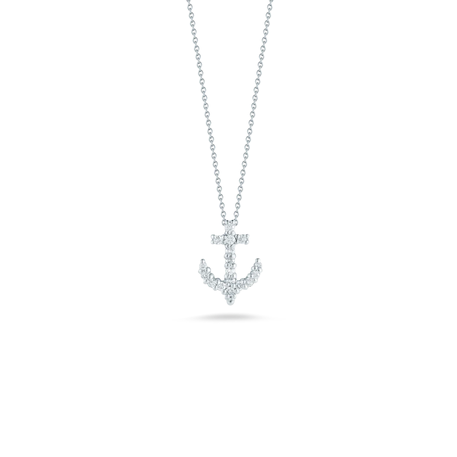 Roberto Coin 18k White Gold Tiny Treasures Diamond Anchor Necklace