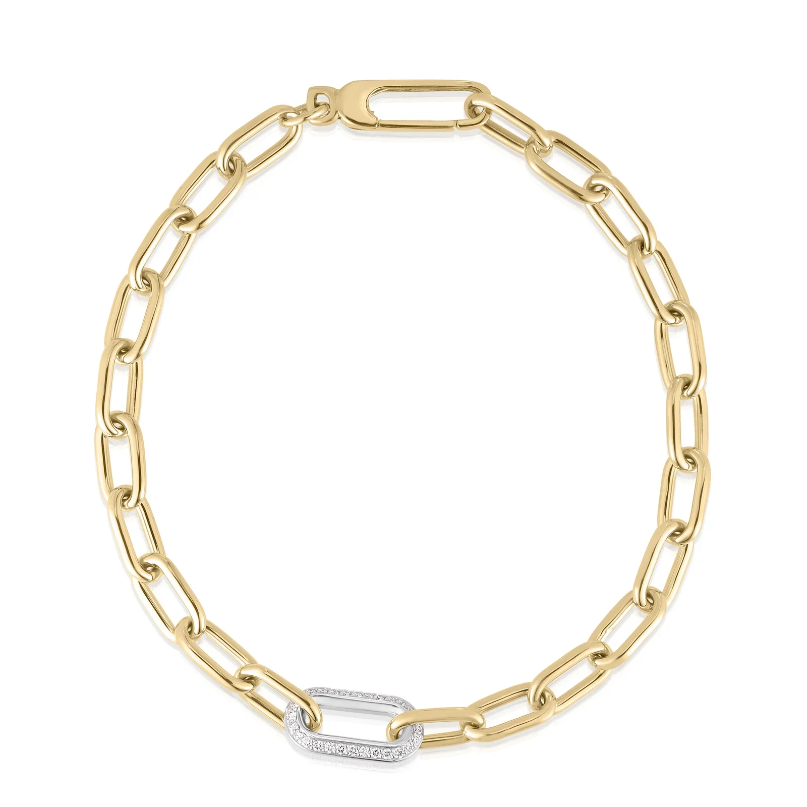 Roberto Coin 18k Yellow and White Gold Diamond Link Paperclip Chain Bracelet