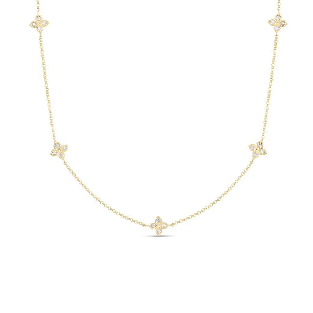 Roberto Coin 18k Yellow Gold Love by the Inch 5 Station Flower Necklace