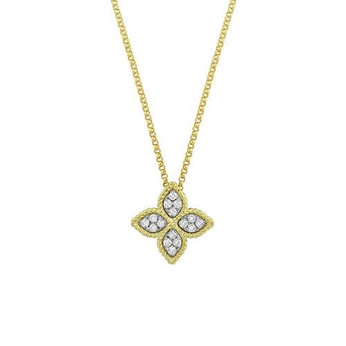 Roberto Coin Princess Flower 18K Yellow Gold Medium Diamond Necklace