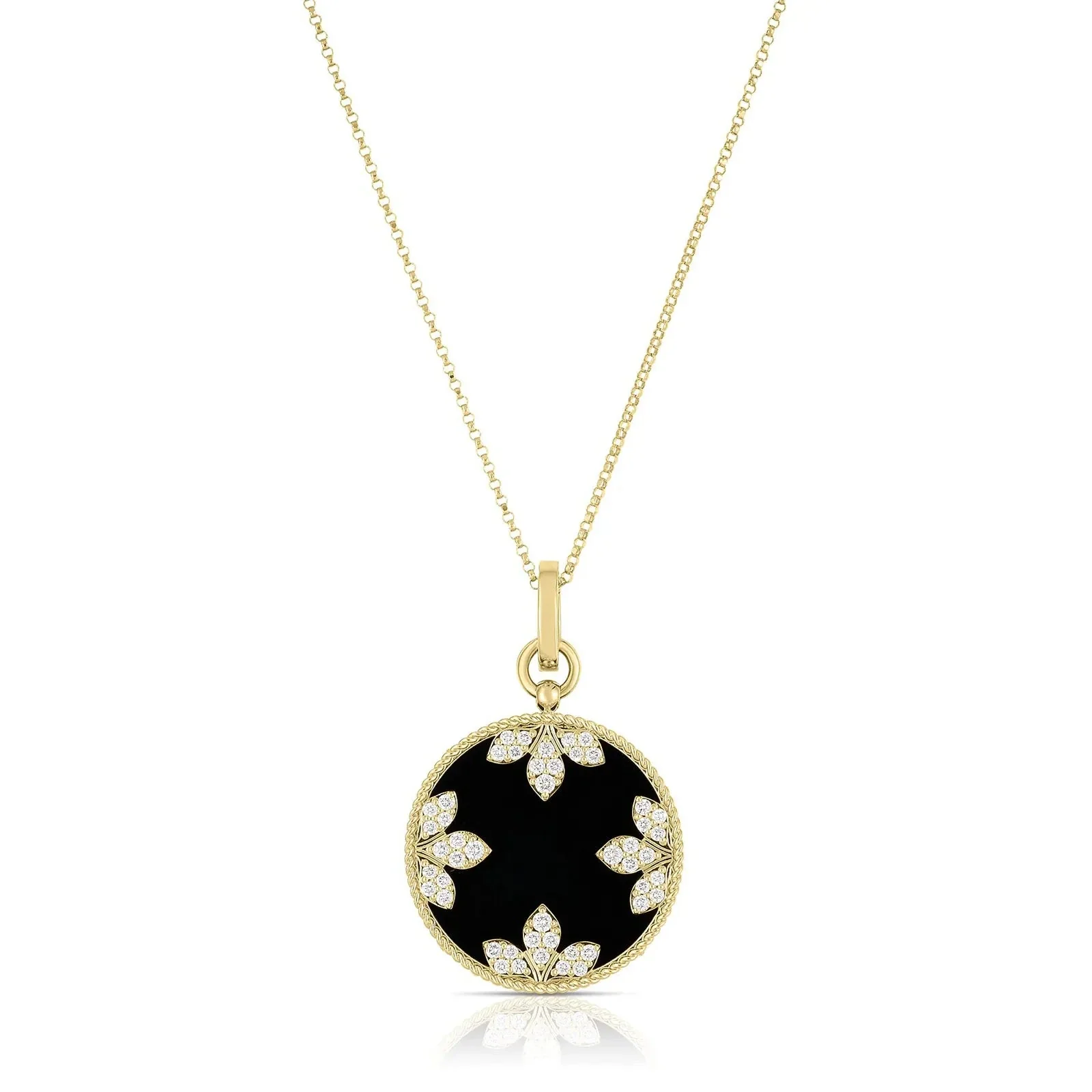 Roberto Coin 18k Yellow Gold Venetian Medallion Black Jade, Mother of Pearl, and Diamond Reversible Necklace