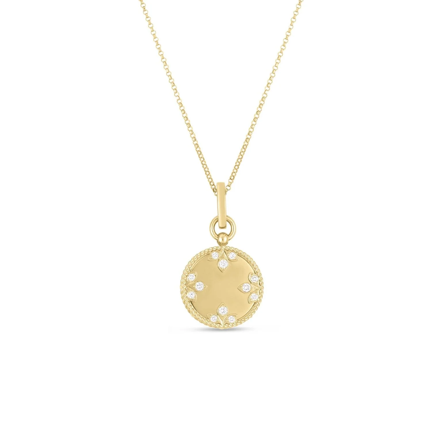 Roberto Coin Colored Medallions Collection 18k Yellow Gold Diamond Leaf Medallion Necklace
