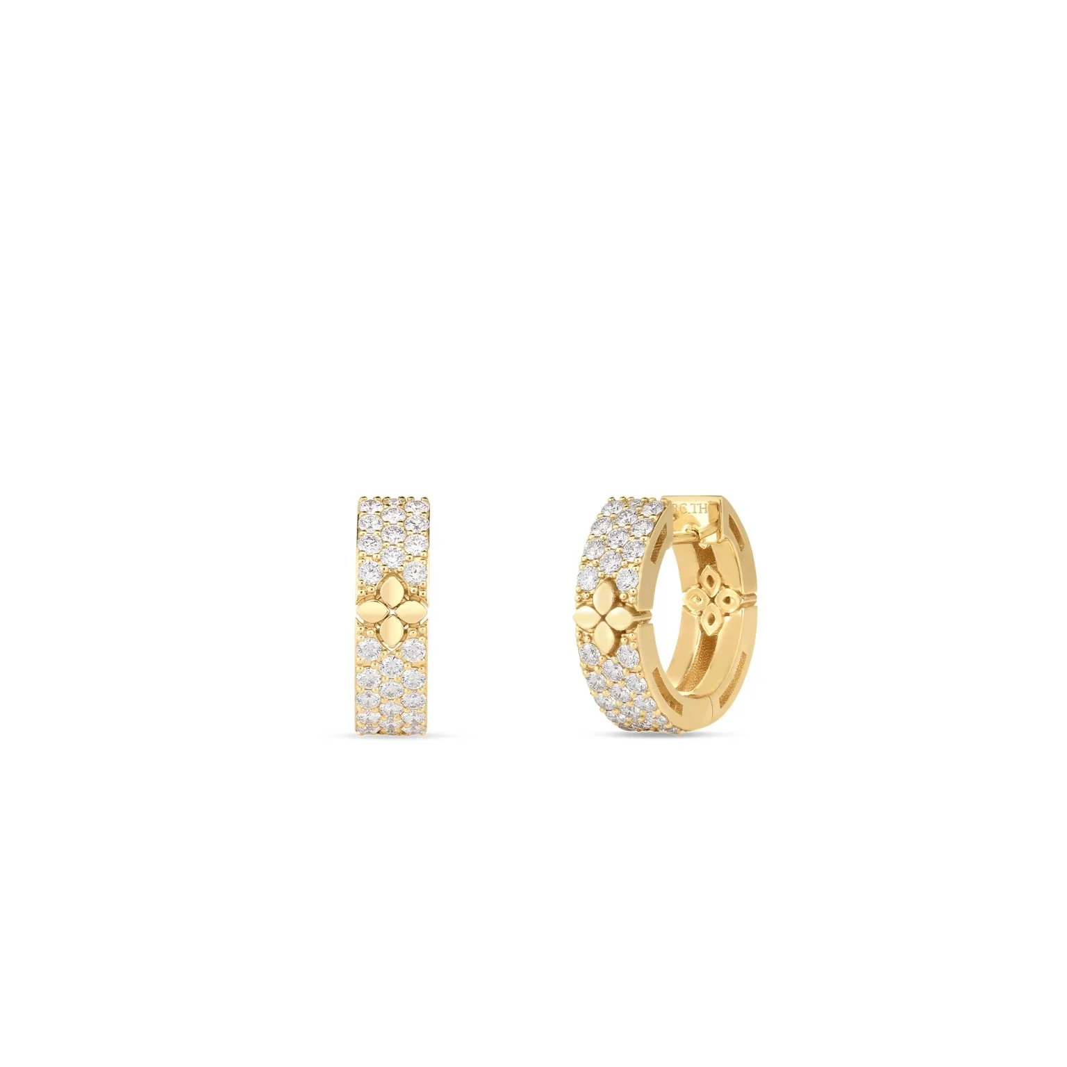 Roberto Coin Love in Verona 18k Yellow Gold Pave Diamond and Flower Hoop Earrings