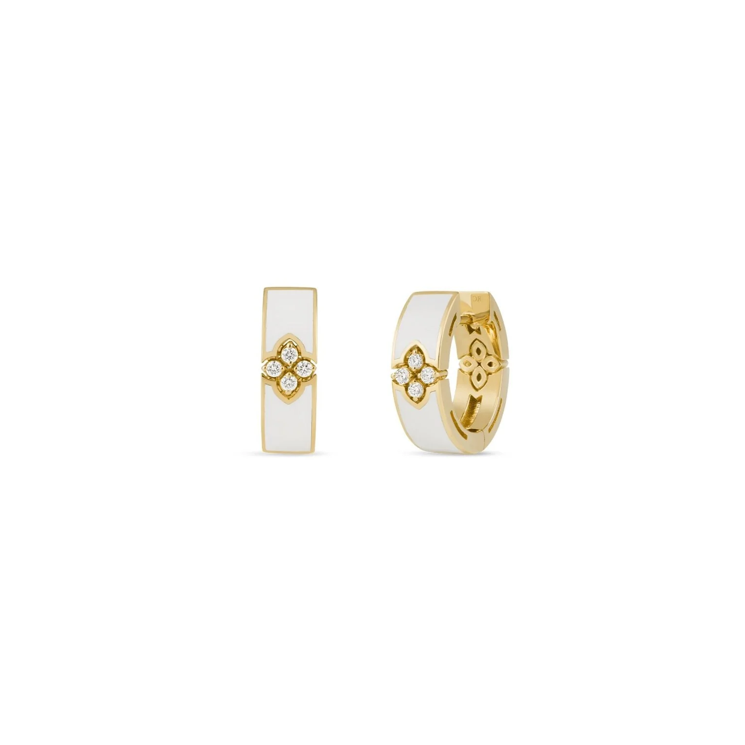 Roberto Coin Love in Verona 18k Yellow Gold White Enamel and Diamond Hoop Earrings