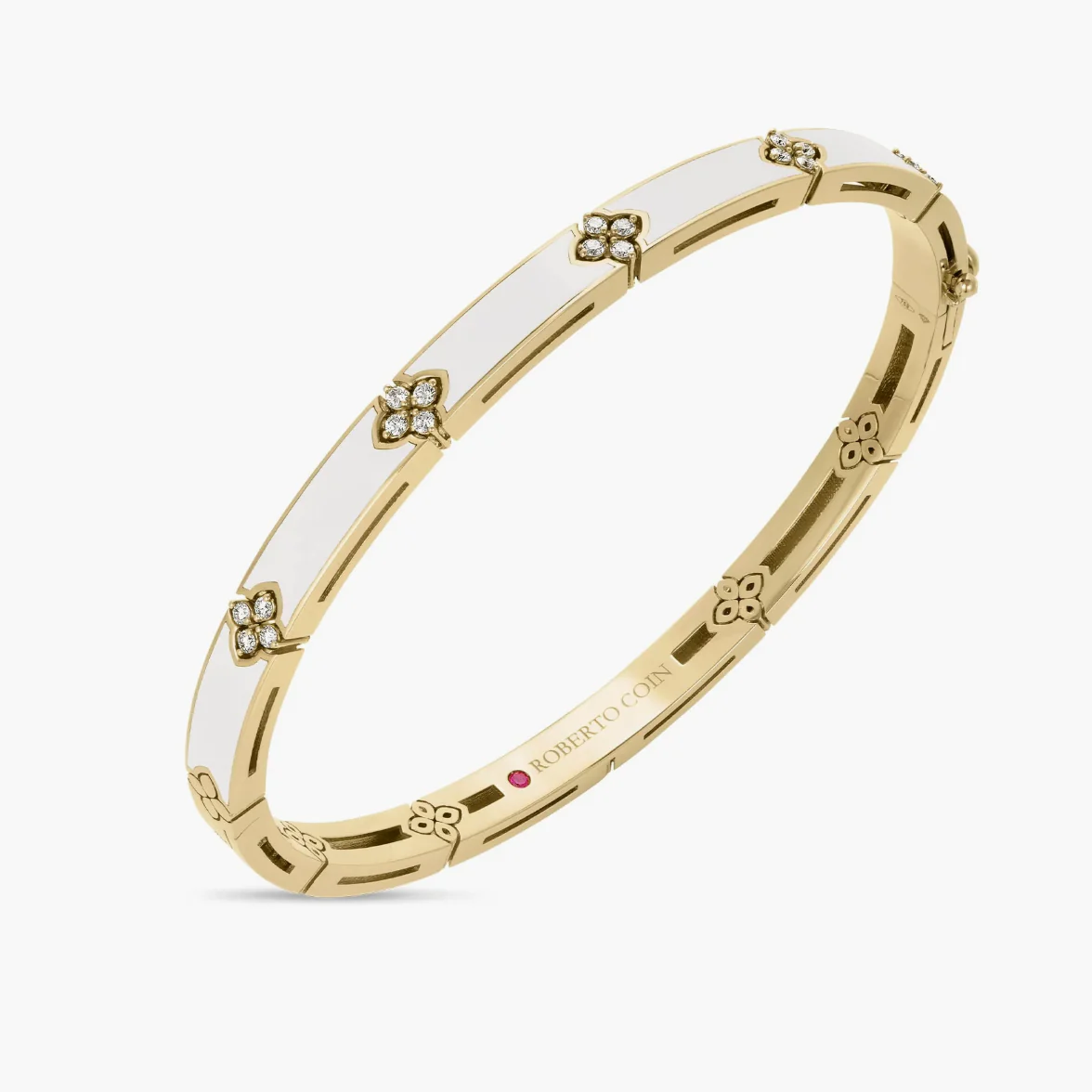 Roberto Coin Love in Verona 18k Yellow Gold White Enamel Diamond Bangle Bracelet