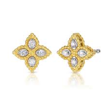Roberto Coin Princess Flower Small Diamond Stud Earrings - Yellow Gold