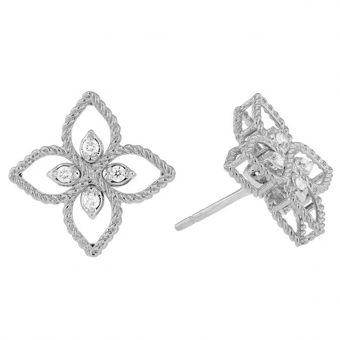 Roberto Coin Principessa Flower Diamond Pavé Small Stud Earrings in White Gold