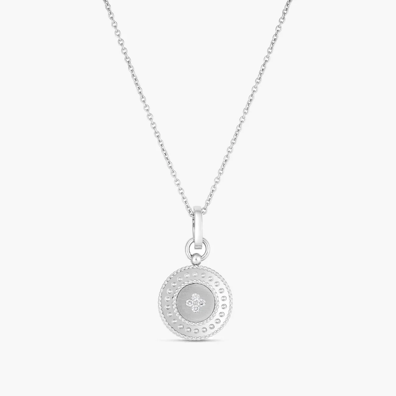 Roberto Coin Venetian Princess Small Diamond Medallion 18" Necklace - White Gold