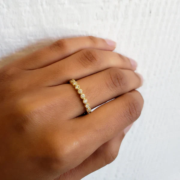 Sethi Couture 18K Rose Gold Bezel White Diamond Eternity Band with Milgrain Finish - Size 6.5 - Image 2